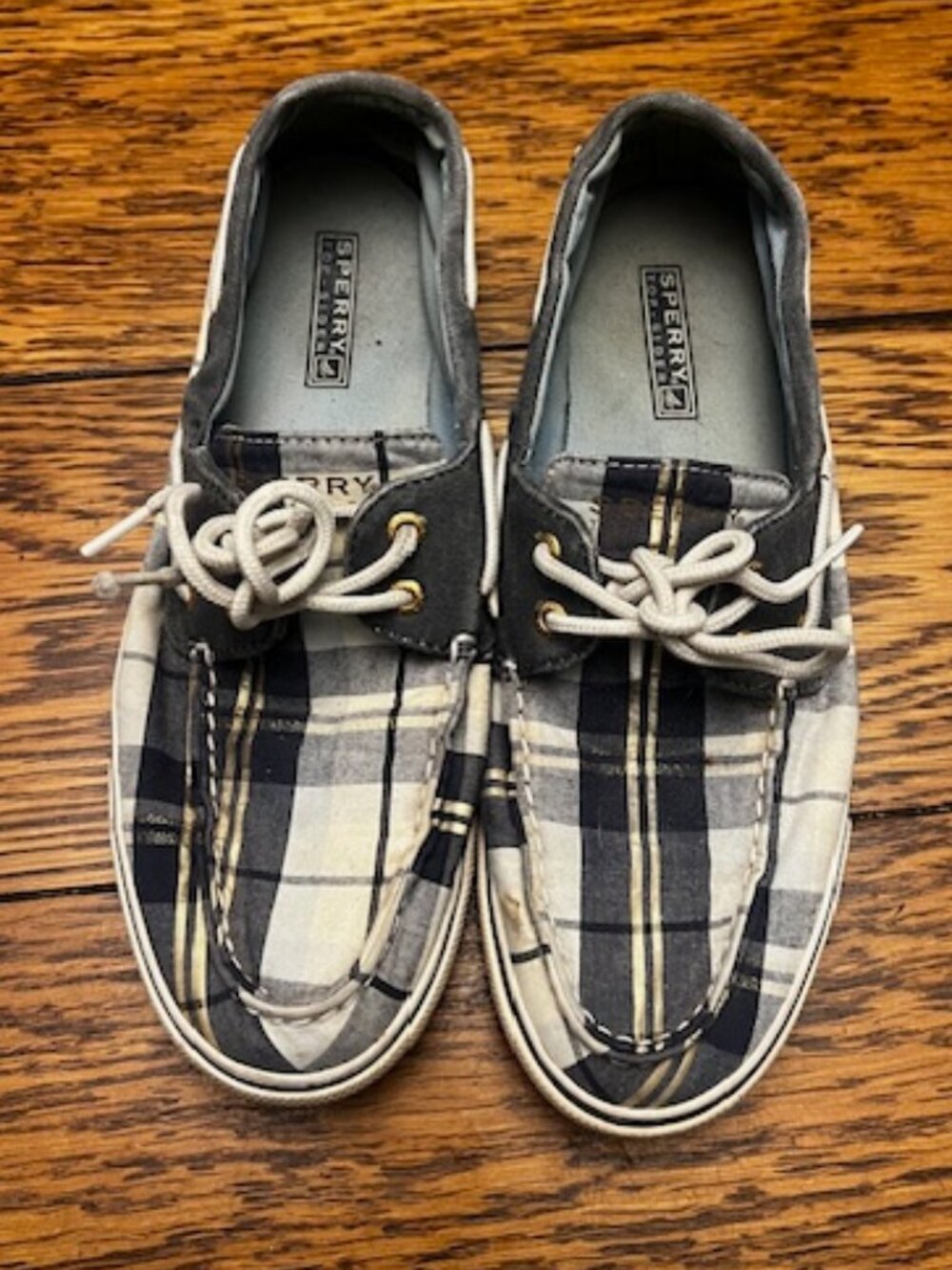 Sperry Top Sider Boat Shoes Women's 9.5 Plaid Canvas Lace Up Comfort, Ex Cond!